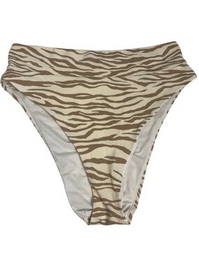 Aerie Zebra Print High Cut Cheeky Bikini Bottom Pique Cream Brown Size L